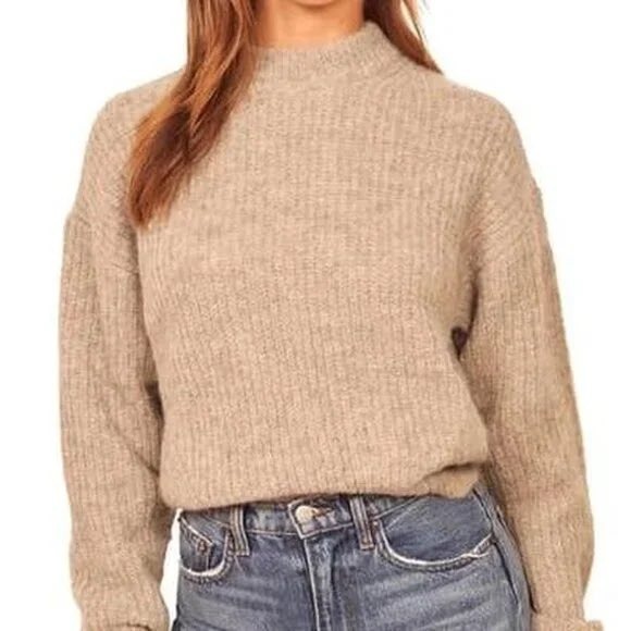 Reformation Sweaters - Reformation Beige Mock Neck Ribbed Knit Sweater Alpaca Blend XS